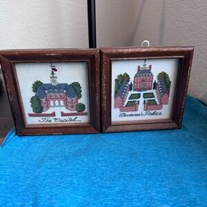 Vintage Cross Stitch Framed/ Williamsburg